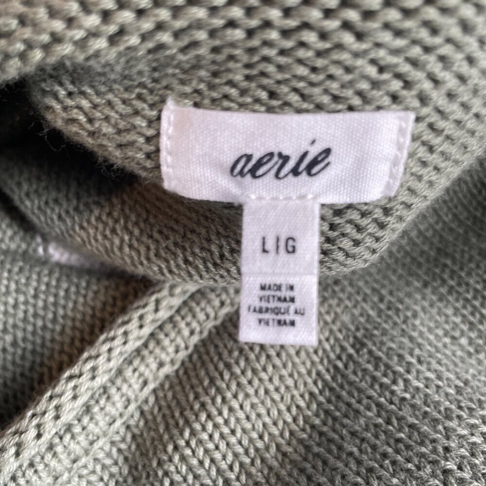 Aerie Bistro Roll Neck Relaxed Sweater Women's L Olive Green Striped Cotton NWOT - Picture 8 of 16